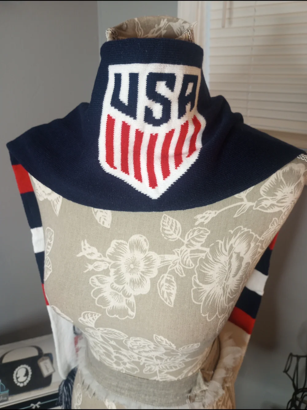 Pringle Navy, Red & White Striped Logo Scarf